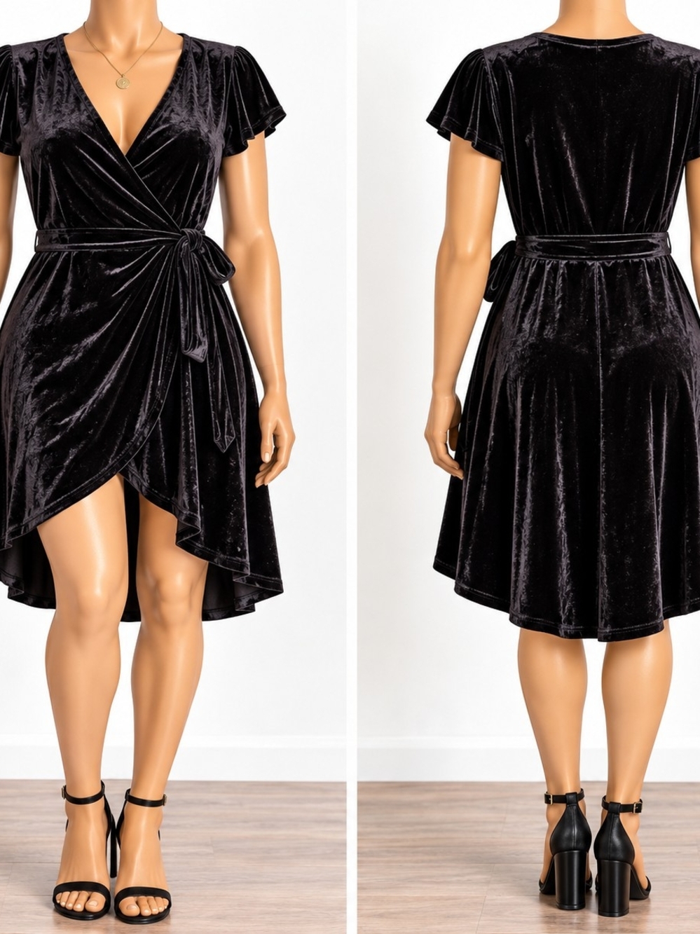 Forever 21 Black Velvet Wrap Dress with Tie Waist